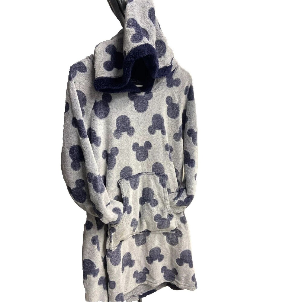 Disney Mickey Mouse Silhouette Blue Plush Hooded Nightgown Size M